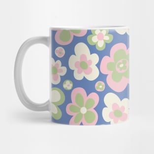 retro florals pattern, 70s groovy flowers, flower market, scandinavian florals, baby pink, baby blue, danish style Mug